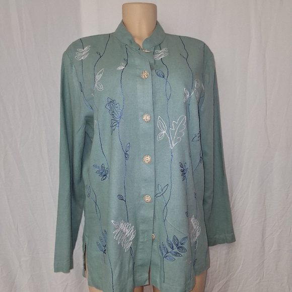 CEDAR CANYON Embroidered Green Button-Upembroiderry  sequins   Blouse Sz m - Picture 15 of 17